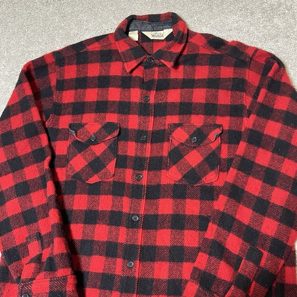 Vintage Woolrich Buffalo Plaid Flannel Wool Shirt Button Down USA Mens XL Tall